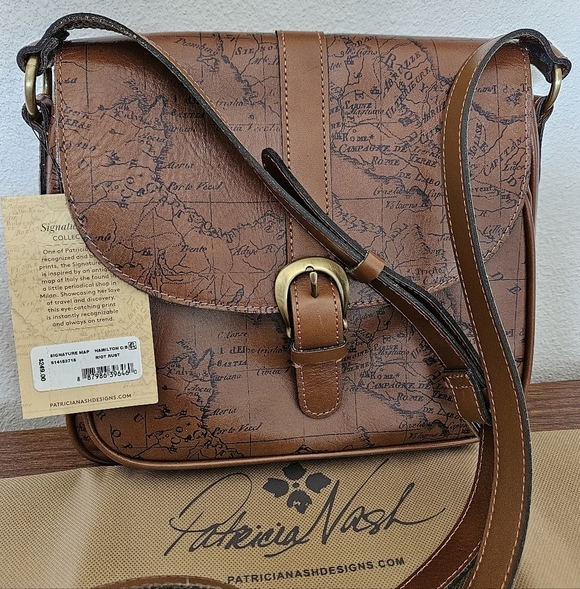 Patricia Nash Handbags - Patricia Nash Signature Map Leather Crossbody Rust NWT